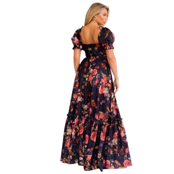 Women's Floral Puff Sleeve Maxi Dress Multicolor S,M,L - Picture 2 of 9